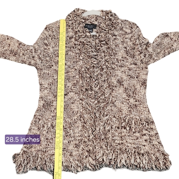 NINE WEST Cardigan Sweater Women Large Brown Wool Blend Y2K Ruffle Trim Shaggy - Picture 9 of 13